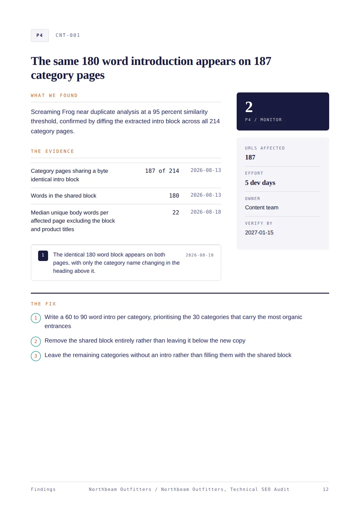 Page 12 of the sample audit